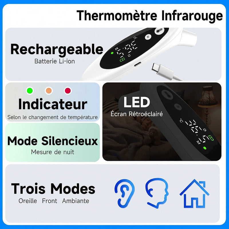 Thermomètre Auriculaire et Frontal Rechargeable PulSiqe
