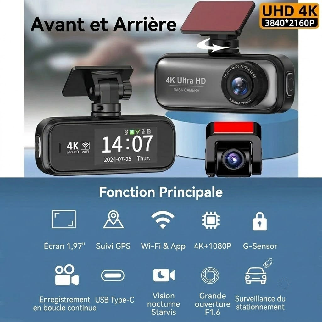 DashyLynk Dashcam Sans Fil 4K UHD avec GPS et Surveillance Parking
