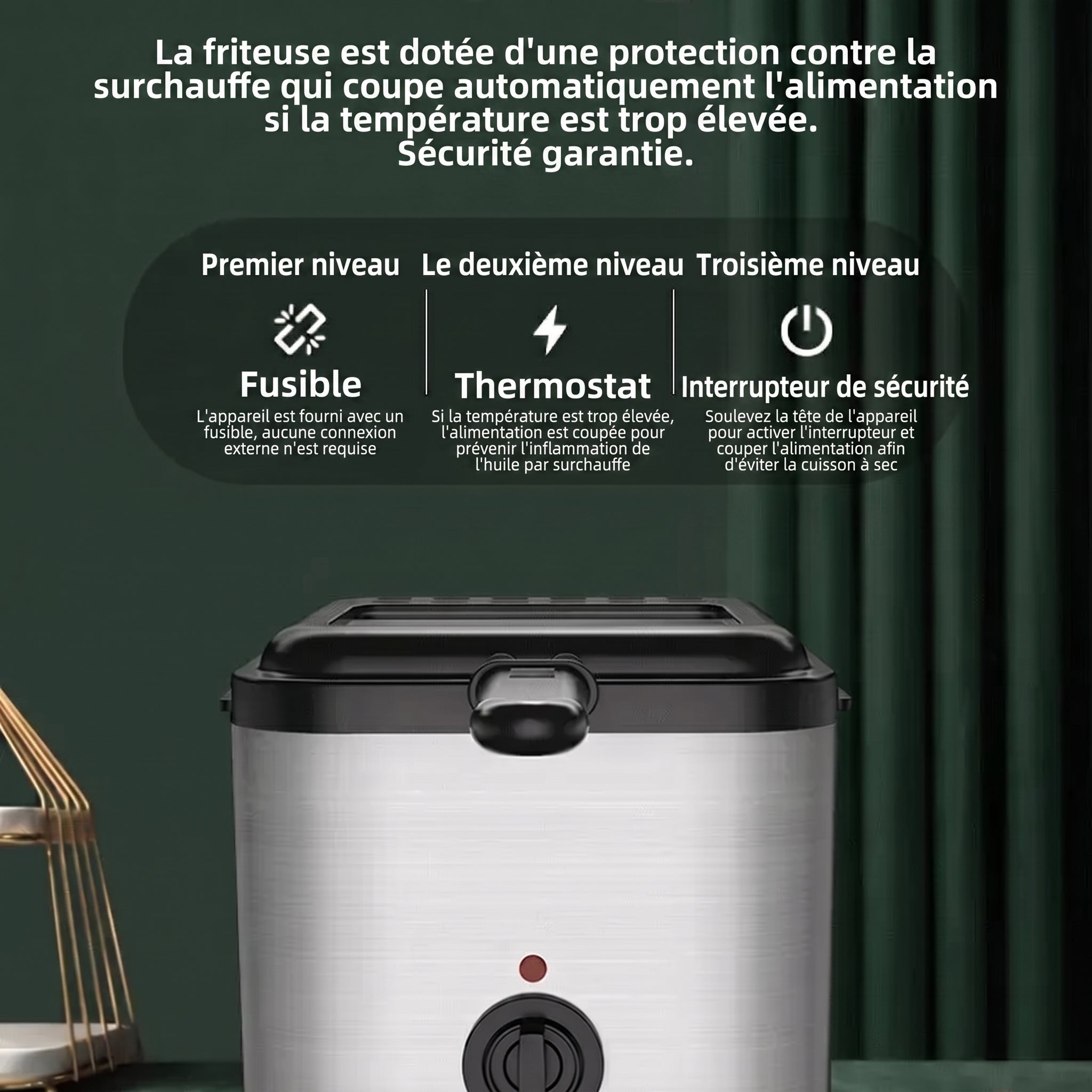 CryspiPro Friteuse Électrique 2,5L Inox 1000W Antiadhésive