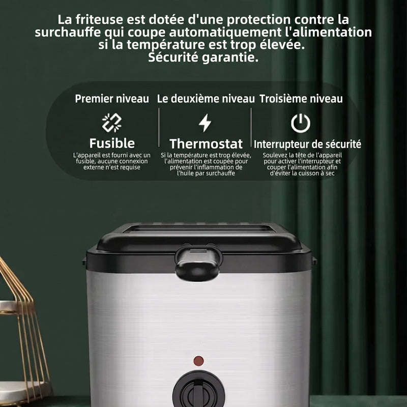 CryspiPro Friteuse Électrique 2,5L Inox 1000W Antiadhésive
