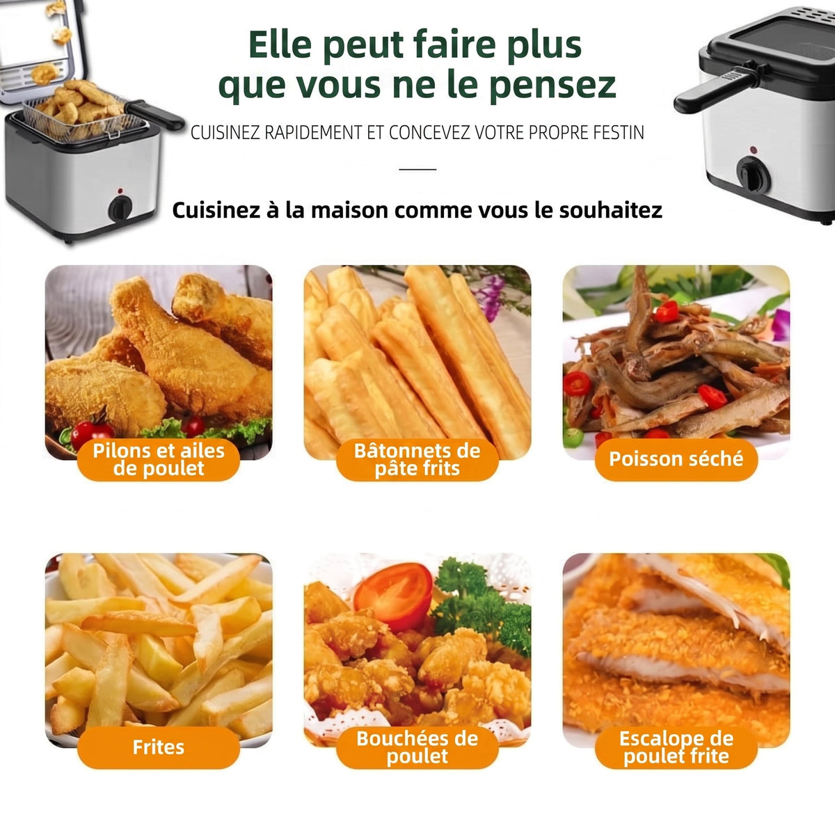 CryspiPro Friteuse Électrique 2,5L Inox 1000W Antiadhésive
