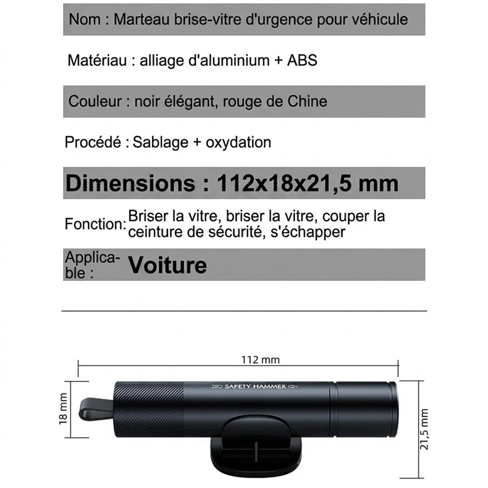 GlasiTeki Brise-Vitre et Coupe-Ceinture Outil Sécurité Auto 2-en-1
