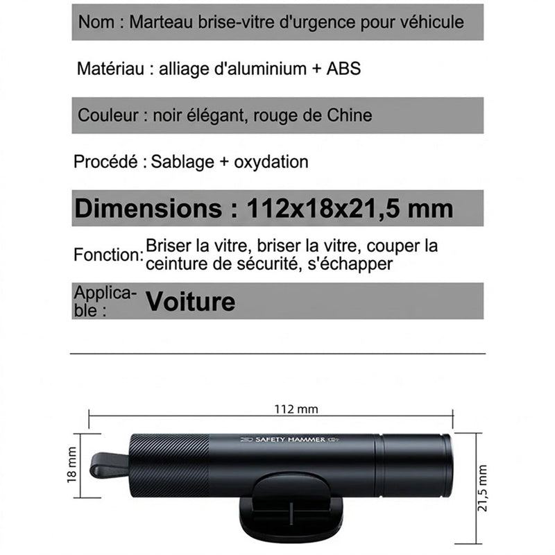 GlasiTeki Brise-Vitre et Coupe-Ceinture Outil Sécurité Auto 2-en-1