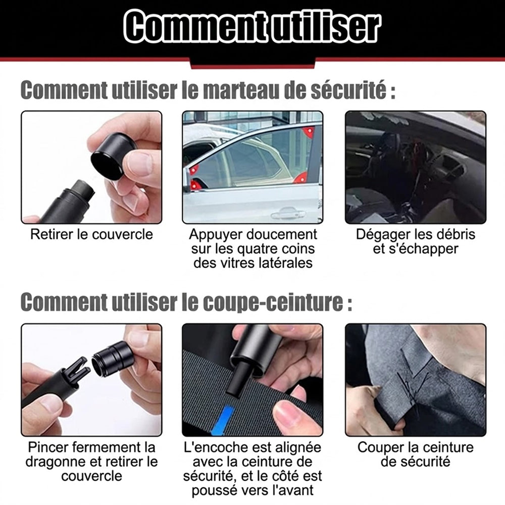 GlasiTeki Brise-Vitre et Coupe-Ceinture Outil Sécurité Auto 2-en-1