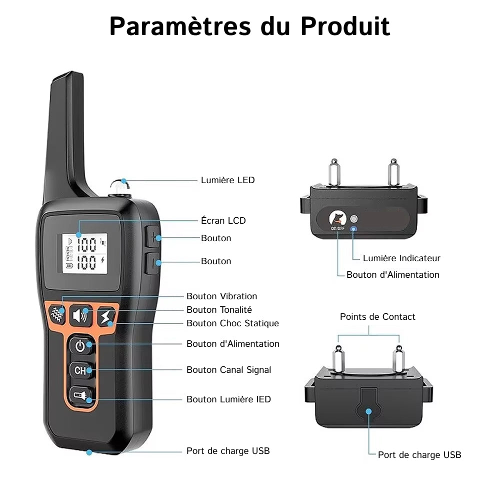 Collier de Dressage pour Chien PawGofu 1000m Étanche IP67