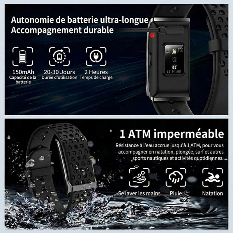 StryaVex | Traqueur D’Activité & Bracelet Connecté Autonomie 30 Jours